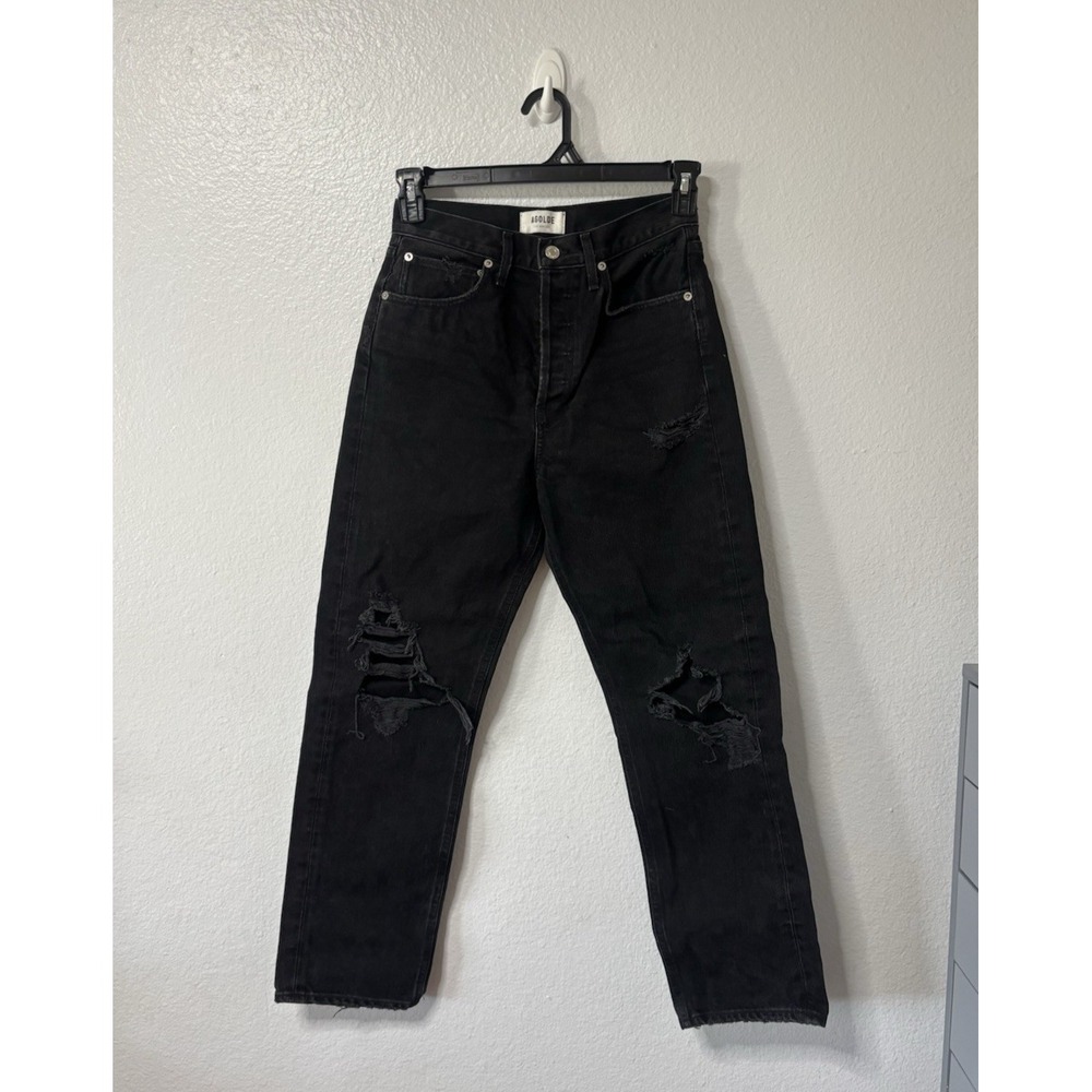 AGOLDE 90's Mid Rise Jean loose fit in audio Size 25 Black Distressed Button Fly